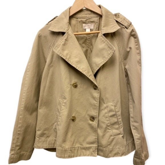 Loft Outlet Double Breasted Lightweight Jacket Beige Tan 100% Cotton Boxy Medium - Picture 1 of 10